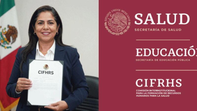 Funcionaria mostrando documento CIFRHS relacionado con Diagnóstico OTA CIFRHS para RVOE en salud en México