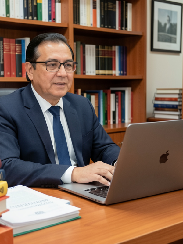 Director atendiendo videollamada con experto en RVOE